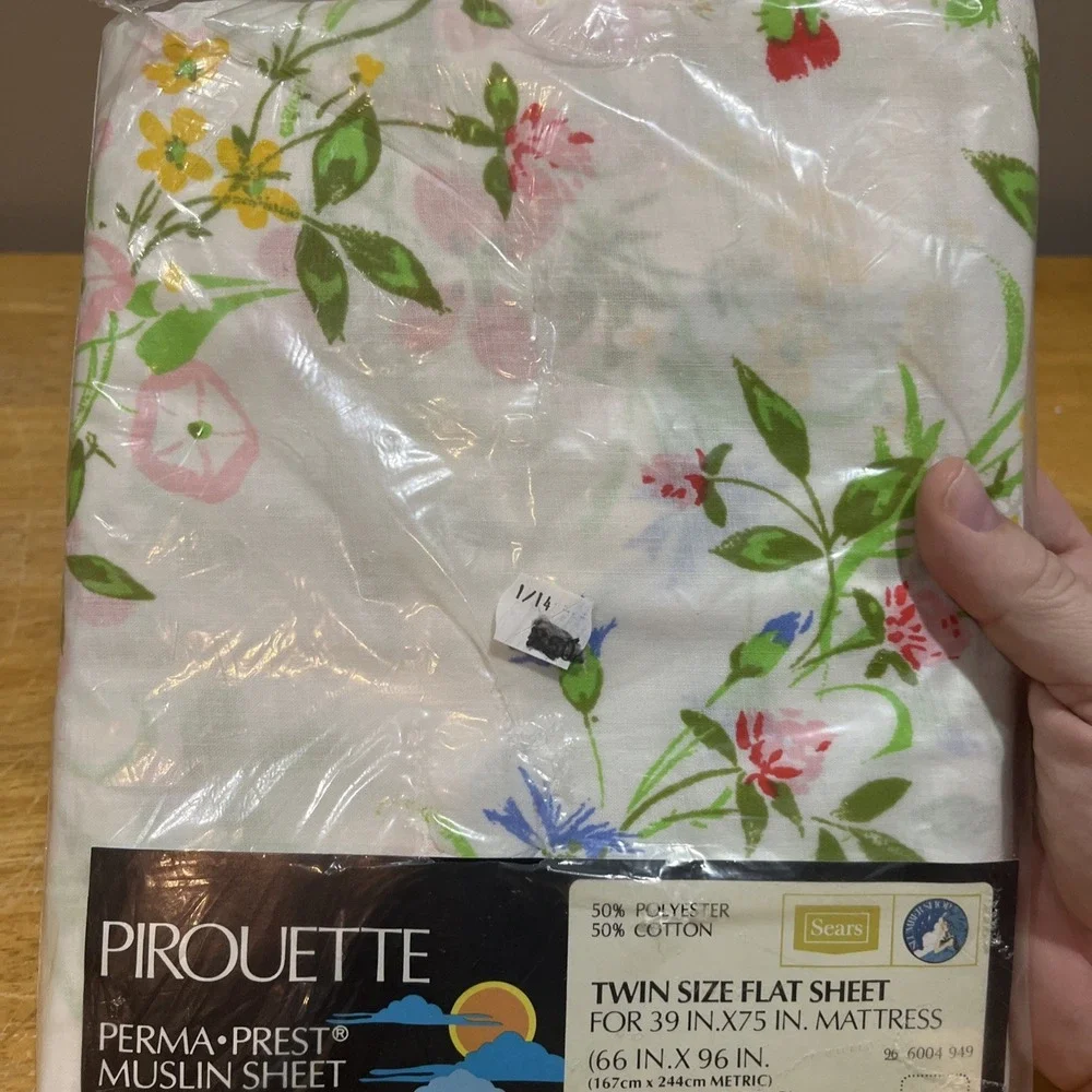 Vtg Pirouette Floral Country Cottage Twin Flat Sheet‎  by Sears NOS